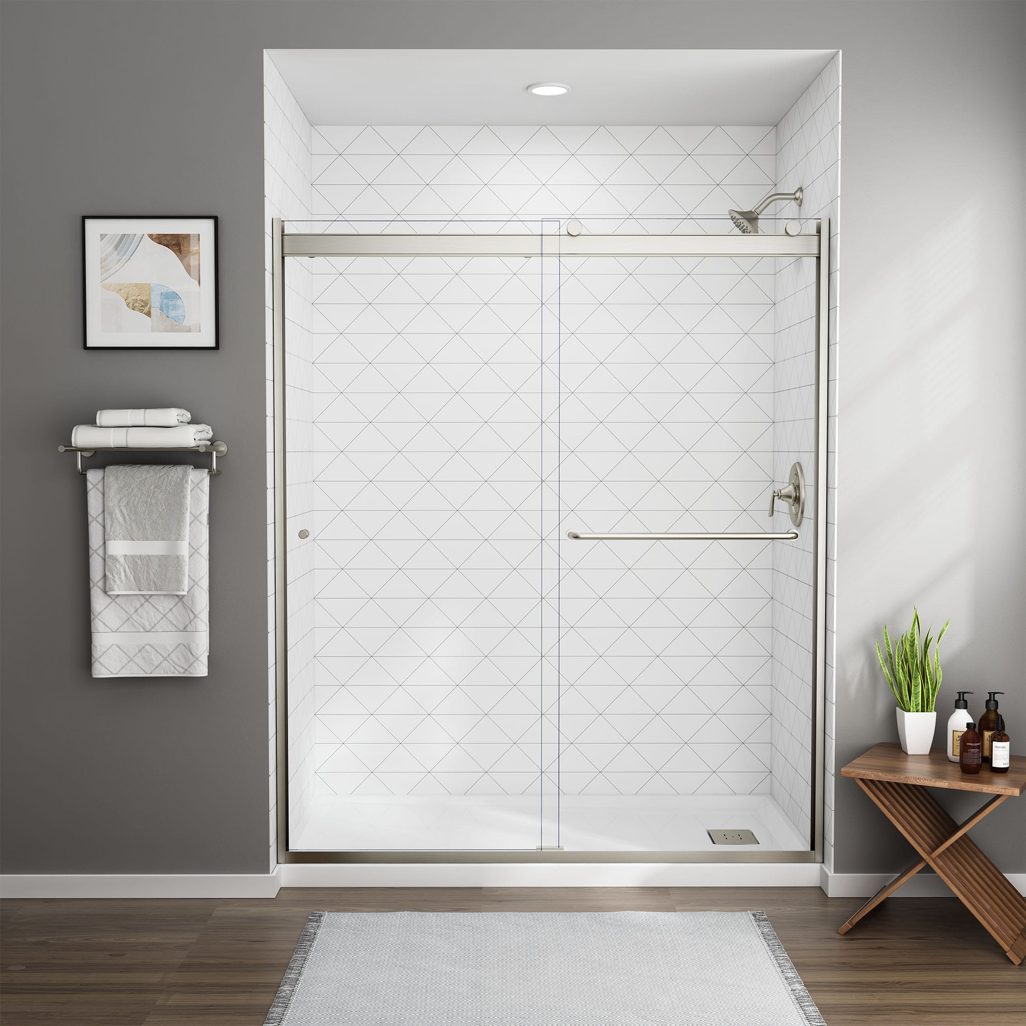 70Inch Height SemiFrameless TopRoller Sliding Shower Door